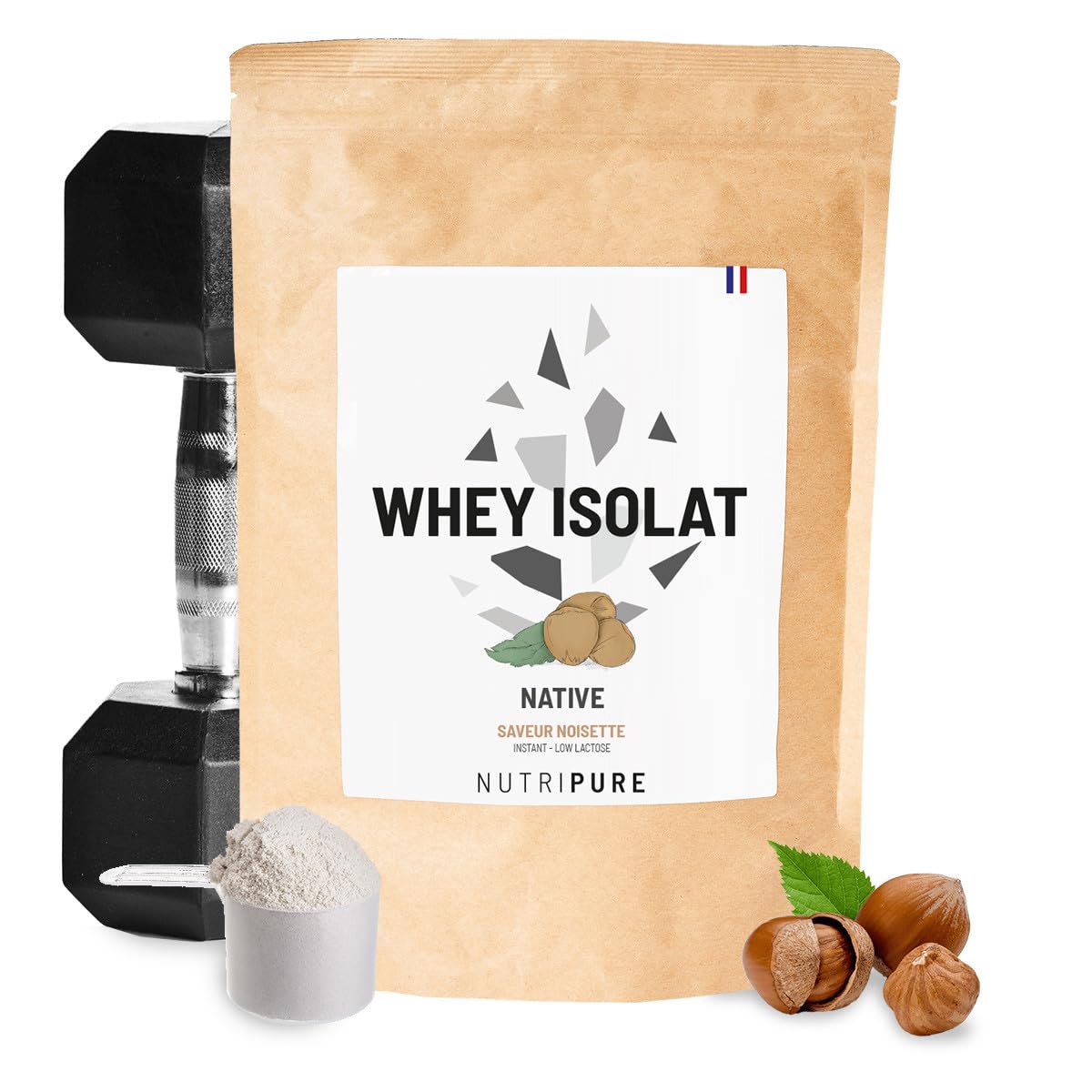 Nutripure | Pack Prise de Muscles | Whey Isolate Native + Créatine Monohydrate Poudre + Pre Workout (EAA, BCAA) | Idéal pour Musculation, Prise de Masse Musculaire, Fatigue Musculaire | Goût Noisette