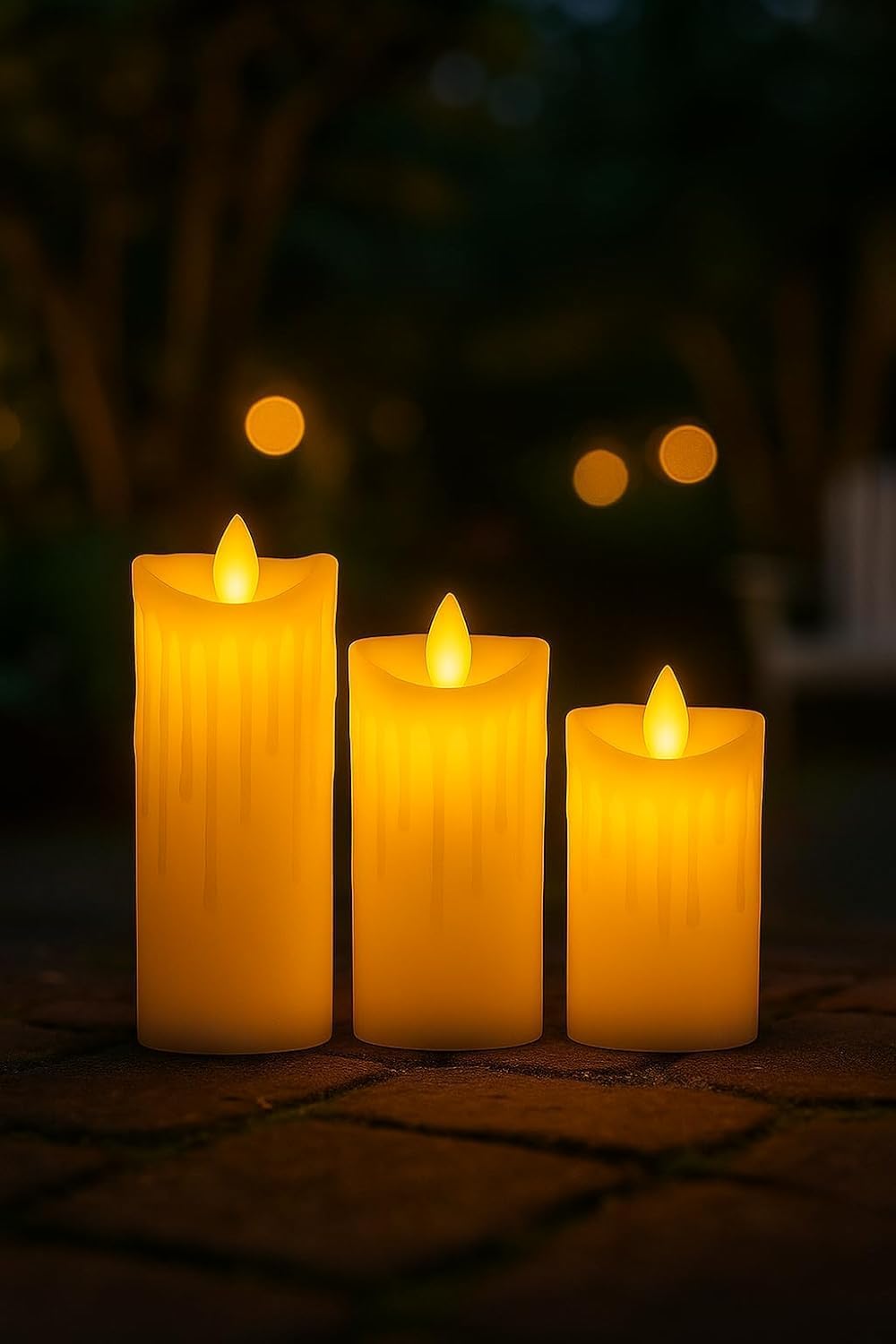 Flameless LED Candle Set of 3, Tea Light Pillar Candles | Real Wax Look, Warm Flickering Light, Smokeless & Dripless, Safe Decorative Lights-image-25