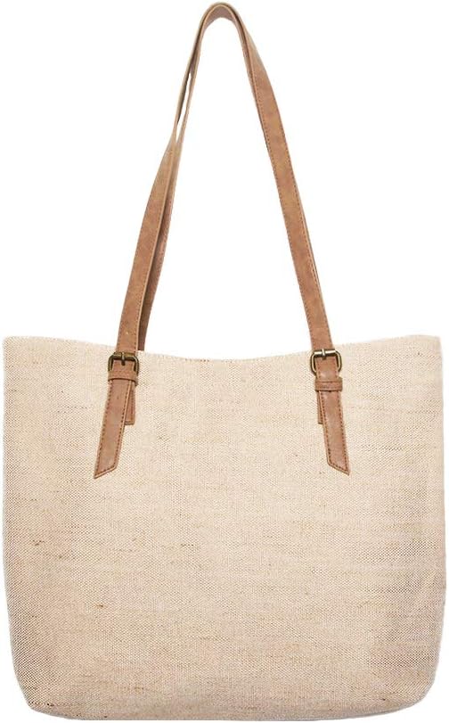 Banglux 16.9" Linen Tote Bag Women's Handbag Shoulder Bag Shopping Bag Travelling Bag- Beige