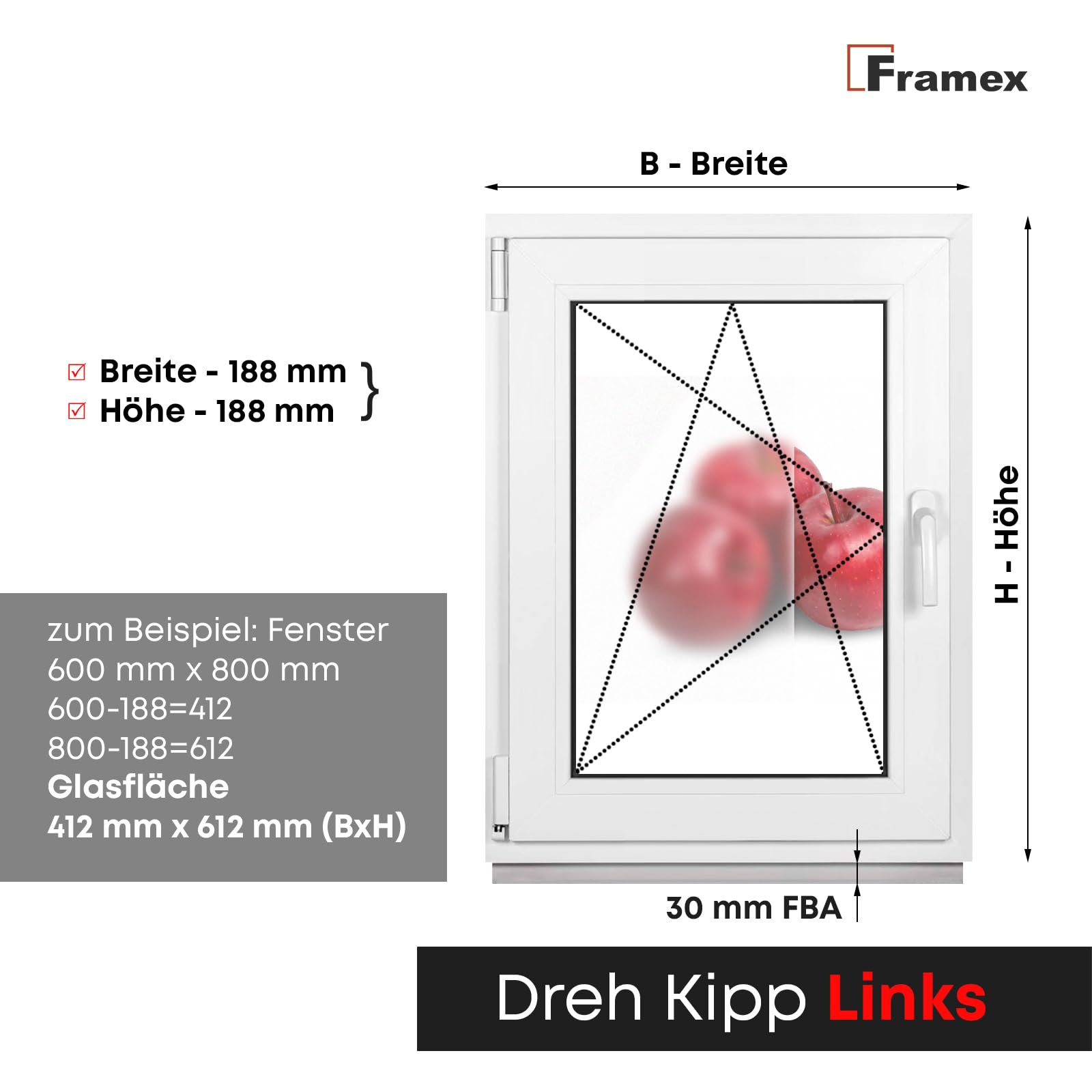 Badezimmerfenster Weiß 2-fach Milchglas 65 x 100 cm DIN Links, Kellerfenster Kunststofffenster PVC Satinato 650 x 1000 mm 32 mm Dreh-Kipp (Griff Rechts)