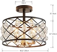 Vista 18 de AGV LIGHTING CL005BB K9 Crystal Semi Flush Mount Ceiling Light Fixture, Modern Design, E12 Base 3-Lights, D13 x H15, Chrome & Matte Black Finish