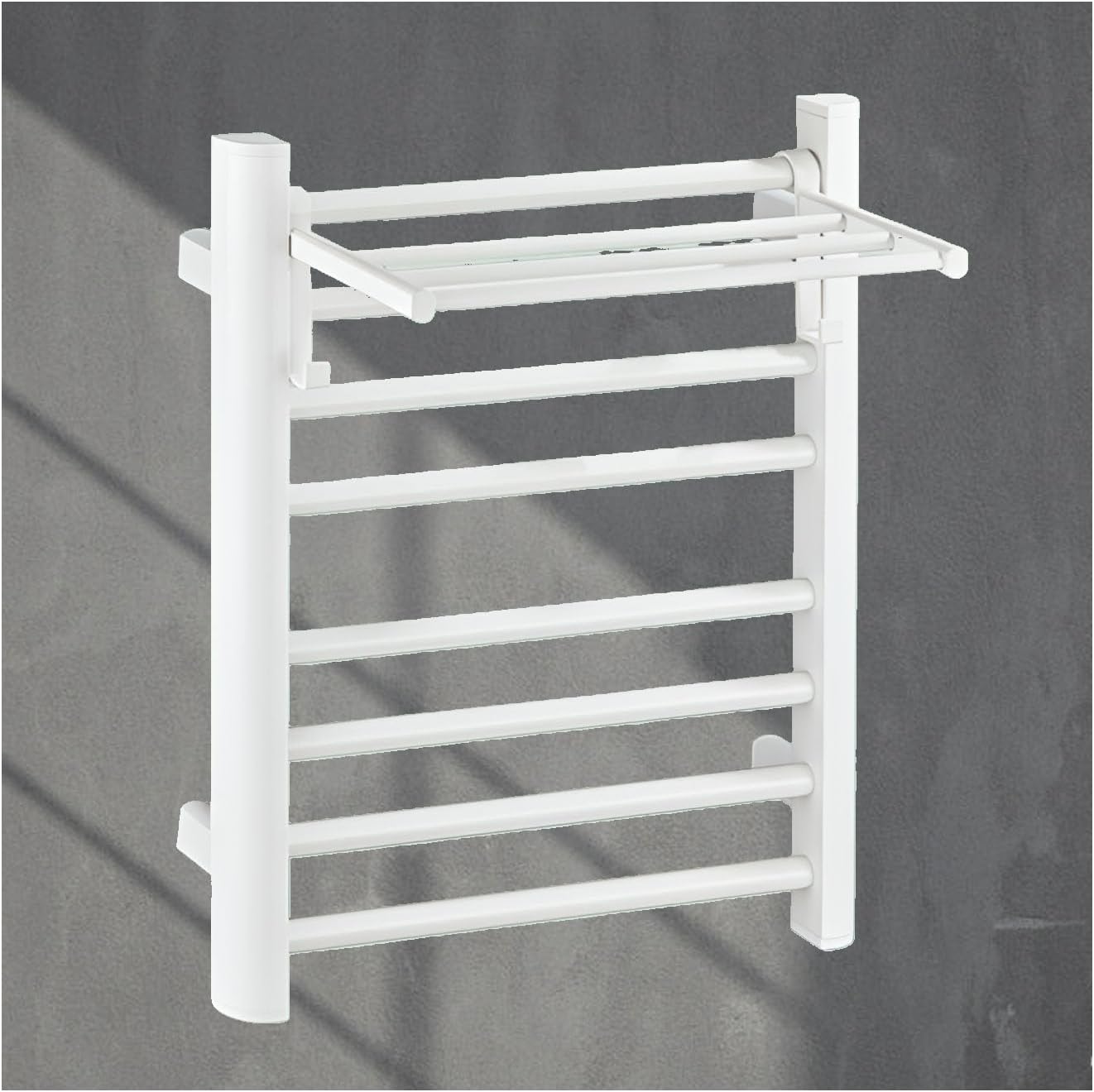 Black,Right Wire,Wall Mounted Heated Towel Drying Rack,Aluminum Rack with Top Shelf,Towel Heater Rack for Bathroom Spa Hotels