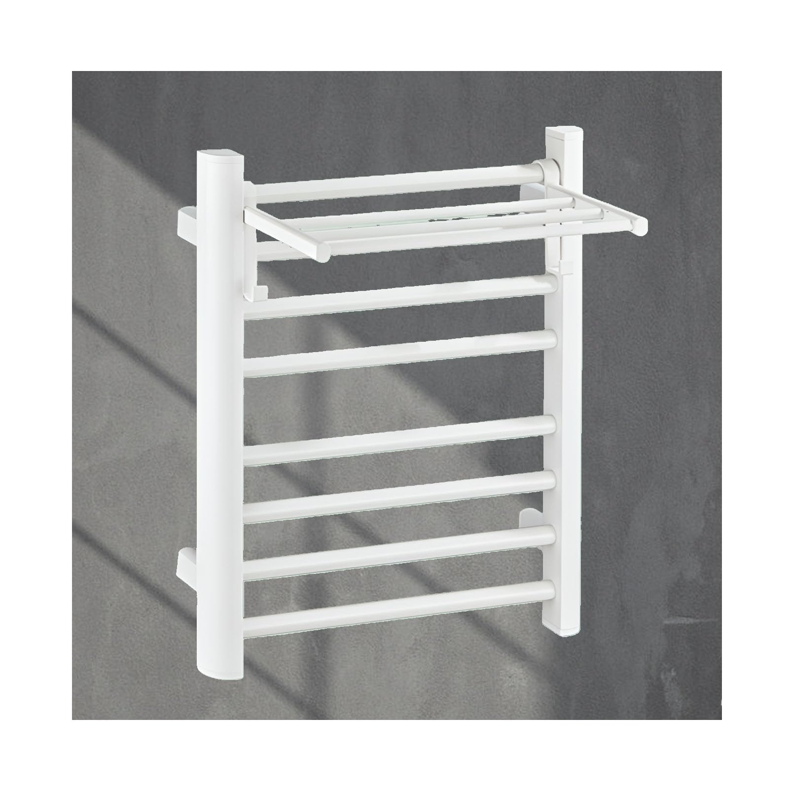 Calentador de toallas de aluminio blanco con estante de alta gama para hotel