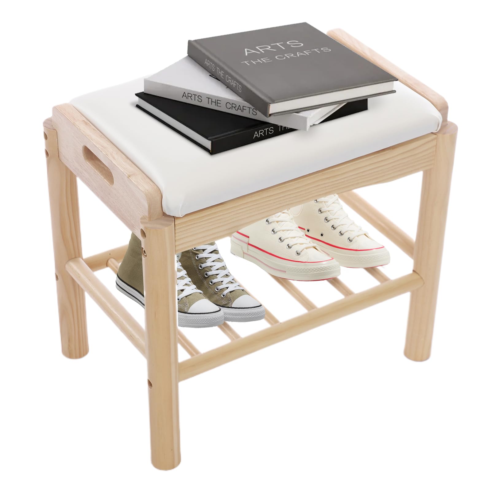 Zapatero de madera con asiento, 45 x 30 x 40 cm, zapatero con cojín, 2 niveles para pasillo, entrada, salón (color registro)