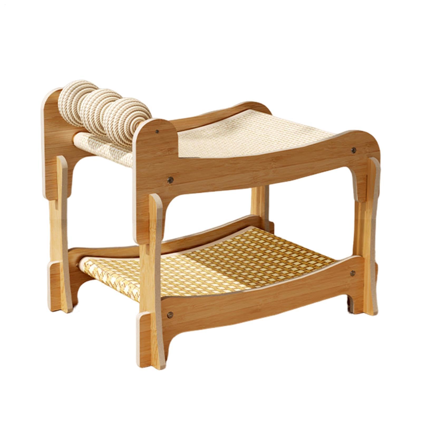 Cama elevada para gatos Estructura De Madera Transpirable Y Elevada De Dos | Cama Rascador Poste Para Gatos En Hogar, Dormitorio, Apartamento, Habitación, Salón, Residencia, Piso, Cuarto,