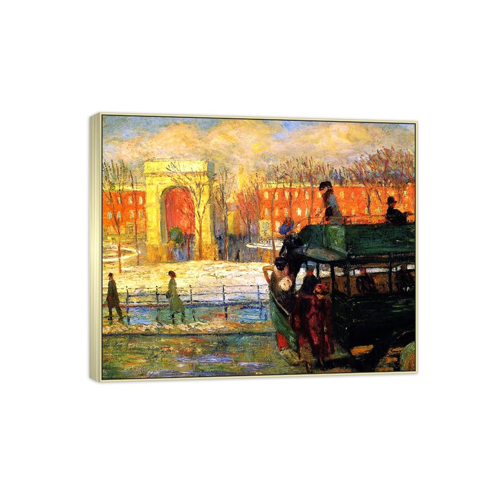 SDYSKKUG William Glackens Canvas Wall Art Prints for Living Room. Bus 35x30cm Silver Frame