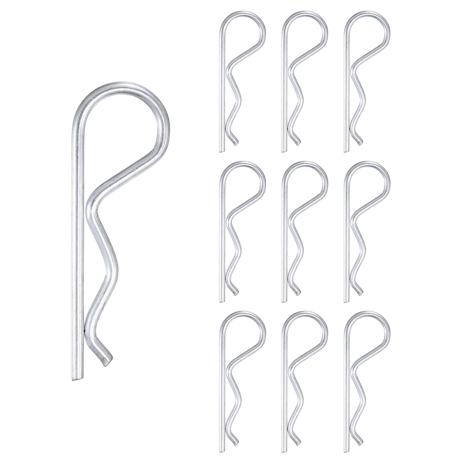M METERXITY 10-Pack Cotter Pins, 4 mm Dia 3.6" Long Spring Steel R Clips for Trailer Locking/Trailer Clamps/Lawn Mowers/Trucks/Mechanics, Spring Fasteners Hitch Pin [Silver] — image 1