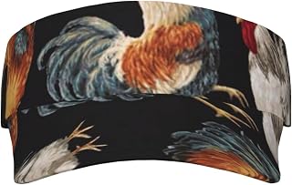 French Roosters Printed Sunscreen Visor Hat UV Protection Sun Hat Adjustable Empty Top Sun Visor Cap for Summer Sport Outdoor Black, Black, One Size, Black, One Size