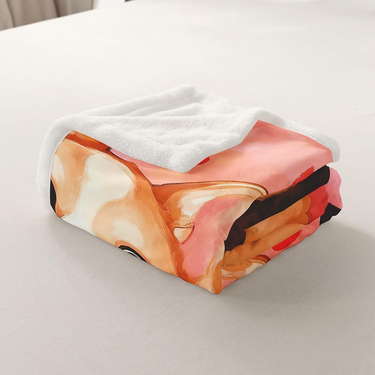 Cute Corgi Dog Flannel Fleece Blanket,Cartoon Doggy Pet Animals Super Soft Blanket for Bed Sofa Couch,Girl Pink Princess Style Bed Blanket for Bedroom Decor,Twin 60"x80"