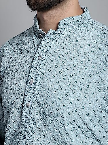 Image of Jompers Men's Regular Fit Cotton Chikankari Embroidered and Sequence Kurtas