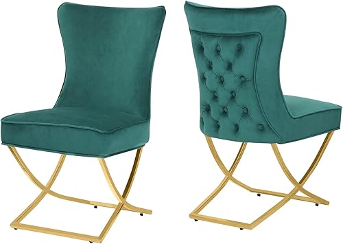 Miniatura 17 de Juego de 2 sillas de comedor de terciopelo, modernas y cómodas sillas de comedor tapizadas con respaldo copetudo y patas de acero inoxidable, color