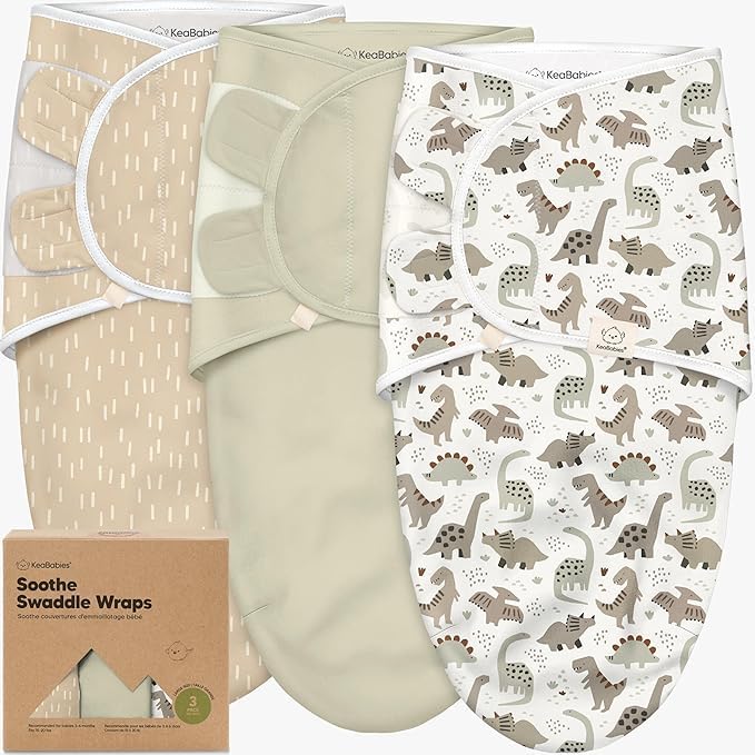 Image of 3-Pack Organic Baby Swaddle Sleep Sacks - Swaddles for Newborns, Infant 3-6 Months, Baby Girls, Boys, Soft & Snug Newborn Sleep Sack, Nursery Swaddling Blankets (Dino Ridge, L)