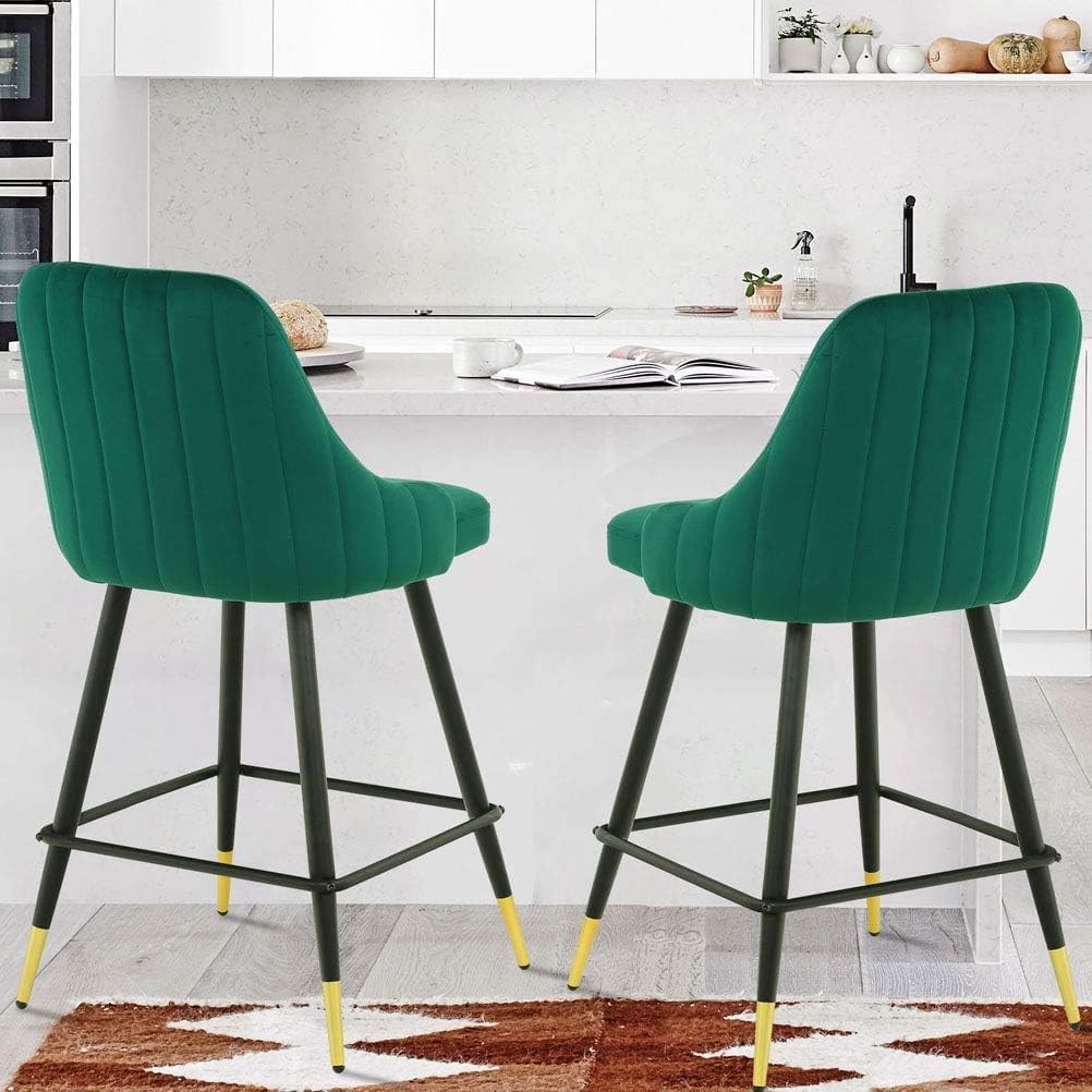 Buy Bar Stools Set Of 2 Counter Stools Velvet Barstool Modern Bar Chairs Accent Upholstered Chairs Pub Height Home Bar Dining Kitchen Stools Chairs Green Online In Indonesia B08ctcm8bm