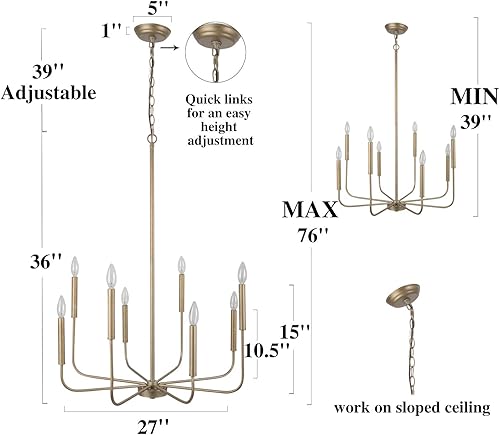 Miniatura 5 de KSANA Modernos candelabros dorados antiguos para comedor, 8 luces con acabado dorado envejecido para sala de estar, dormitorio, vestíbulo, cocina
