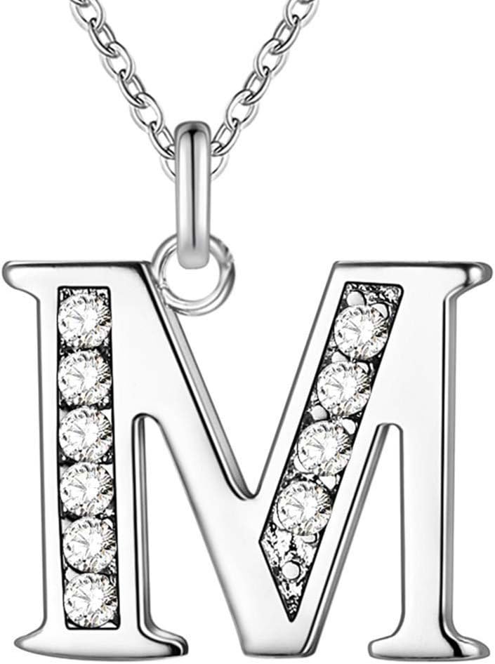 SWOPAN Initial 26 Letters Alphabet Personalized Monogram Name Charms Pendant Necklace for Women Silver Link Chain Jewelry with Cubic Zirconia - Letter M