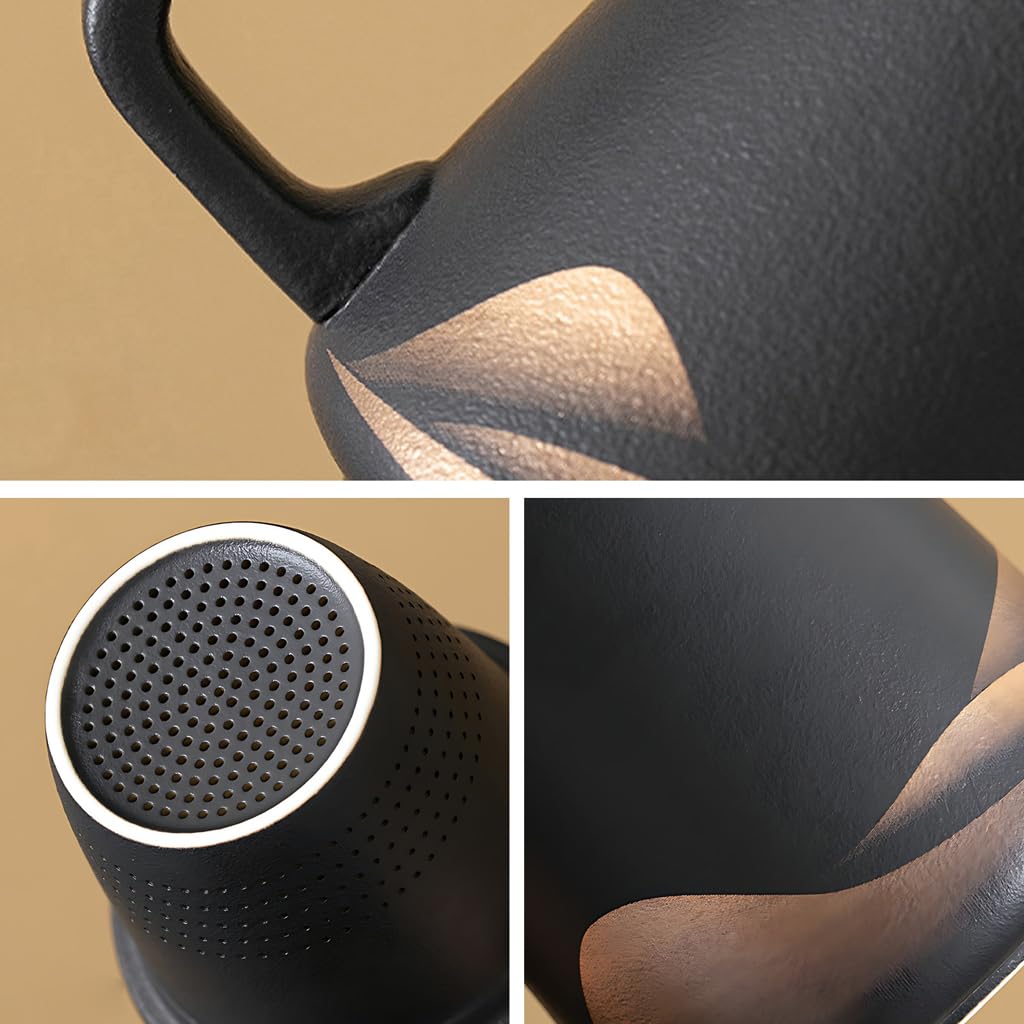 Générique Tasse à Thé avec Couvercle Et Filtre, en Céramique pour Infuser Le Thé en Vrac, Dune Capacité De 360 ​​ML, émail Noir Mat Fait Main, Idéale pour Offrir (White)