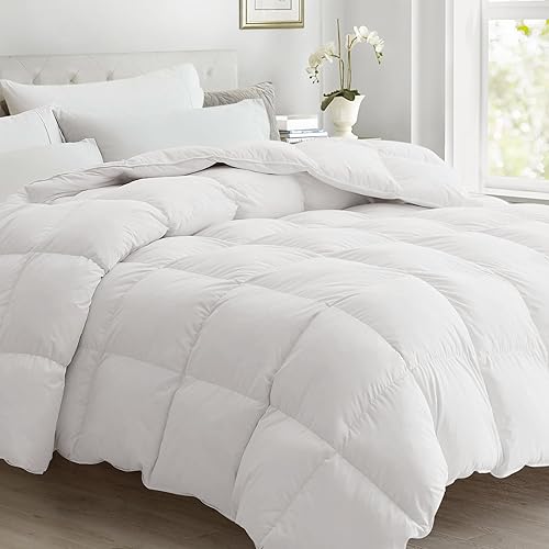 BETU Edredón de plumas tamaño Queen, relleno de edredón con relleno de plumón lujoso, 8 pestañas en las esquinas y lavable a máquina con funda de