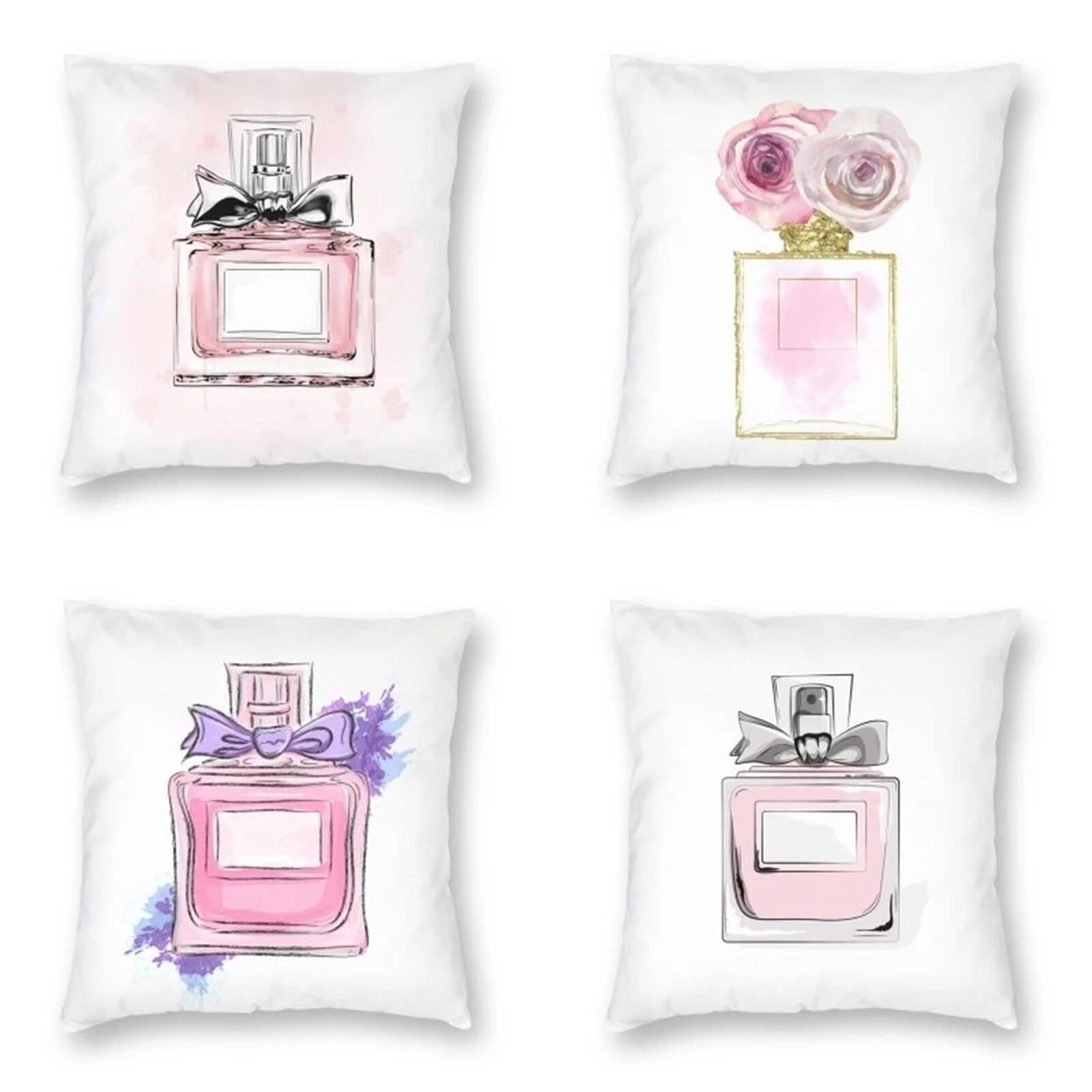 Poszewki na poduszki 80 x 80 cm zestaw 4, perfumy różowy kwiat miękkie aksamitne poszewki na poduszki 32 x 32 cm, kwadratowa sofa poszewka na poduszkę z niewidocznym zamkiem na kanapę łóżko samochód sypialnia wystrój domu