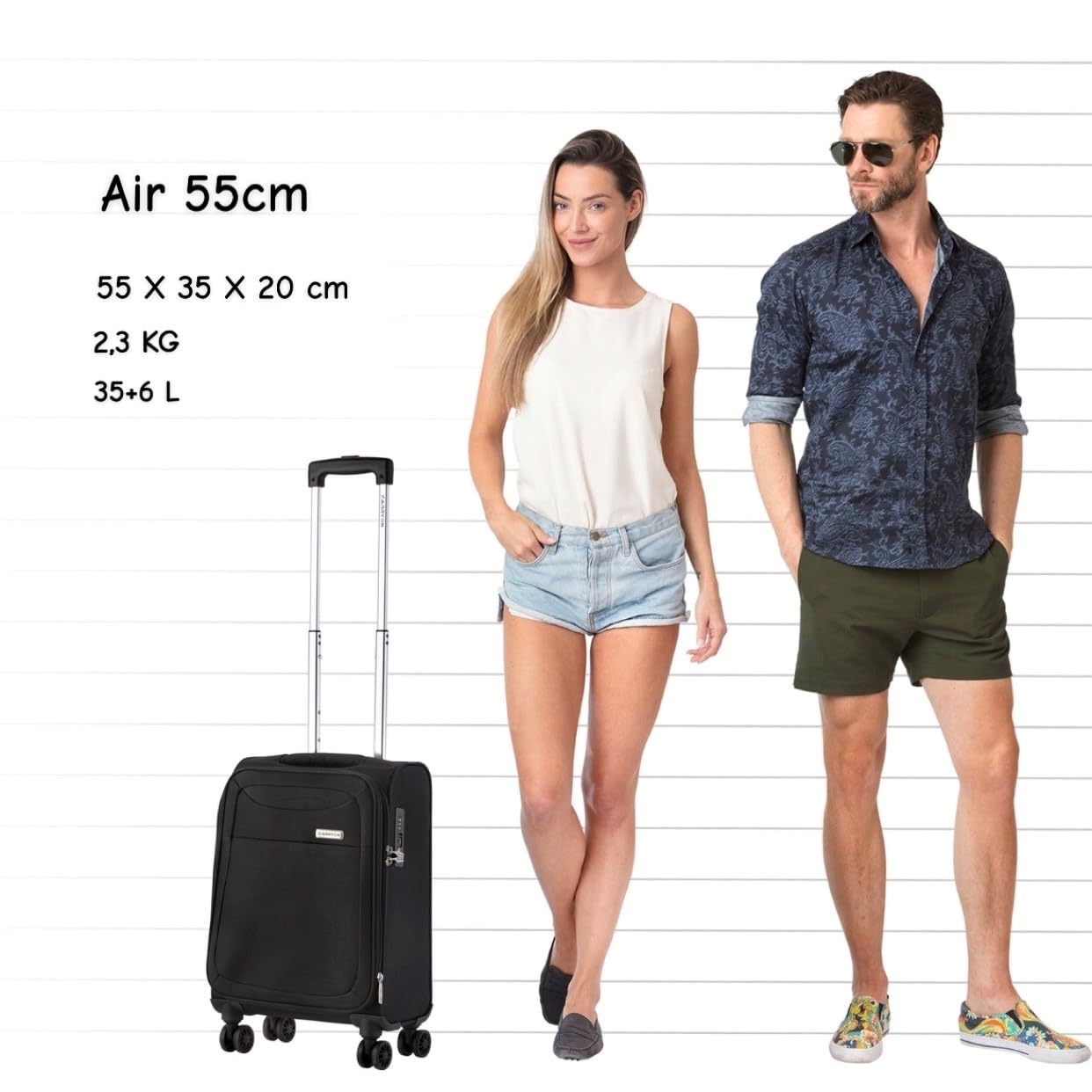 CarryOn Air – Miękka walizka kabinowa 55 cm, 41 l, lekka z zamkiem TSA (Czarny, Mały)