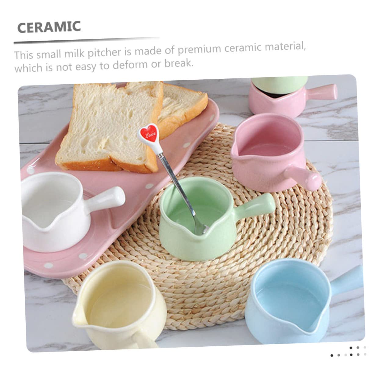SOLUSTRE Brocche per Sciroppo in Ceramica 100ml con Manico, Lattiera Multiuso per Salsa e Latte, Set da 5 Pezzi Colorati per Casa, Bar e Ristoranti