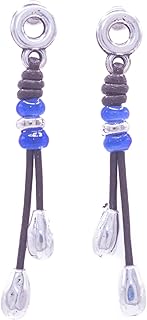 NILUXE DESIGN - Pendientes Mujer Plata - Pendientes de Cuero Estilo Boho Hippie - Bañados en Plata Largos Colgantes y Cristal Checo de Colores - Cómodos y Ligeros- Ideal para Regalar(Azul oscuro)