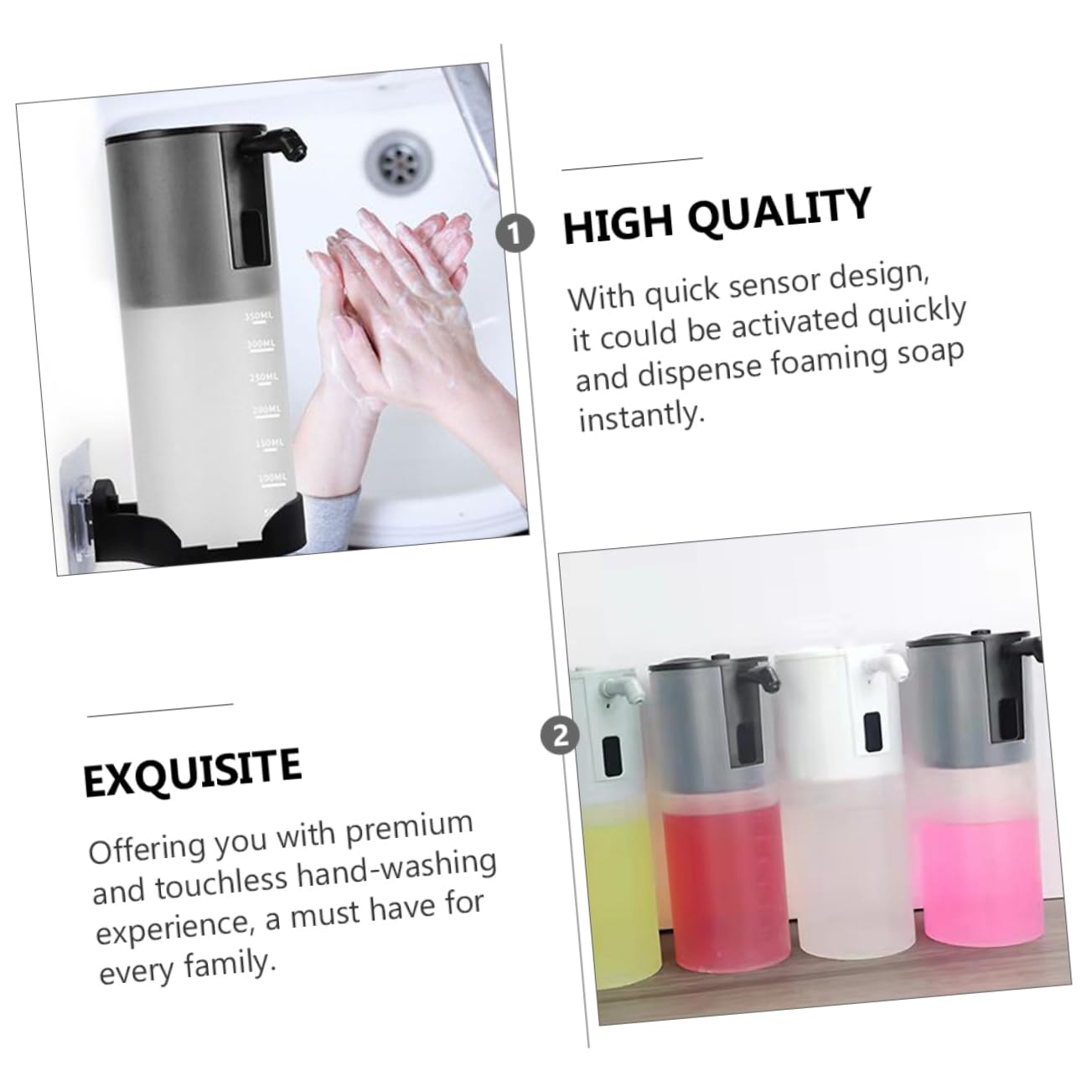 Negro Dispensador Automático de Jabón ABS PP Espumoso 350ml