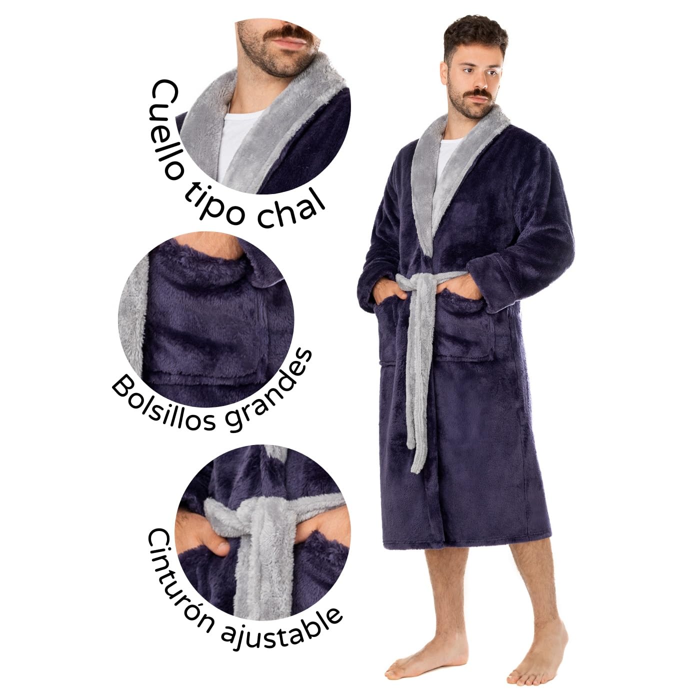 LEBENGOOD Bata Hombre Invierno, Albornoz Hombre Coralina, Batas de Casa Polar, Suave, Acogedor, Microfibra OEKO-TEX®