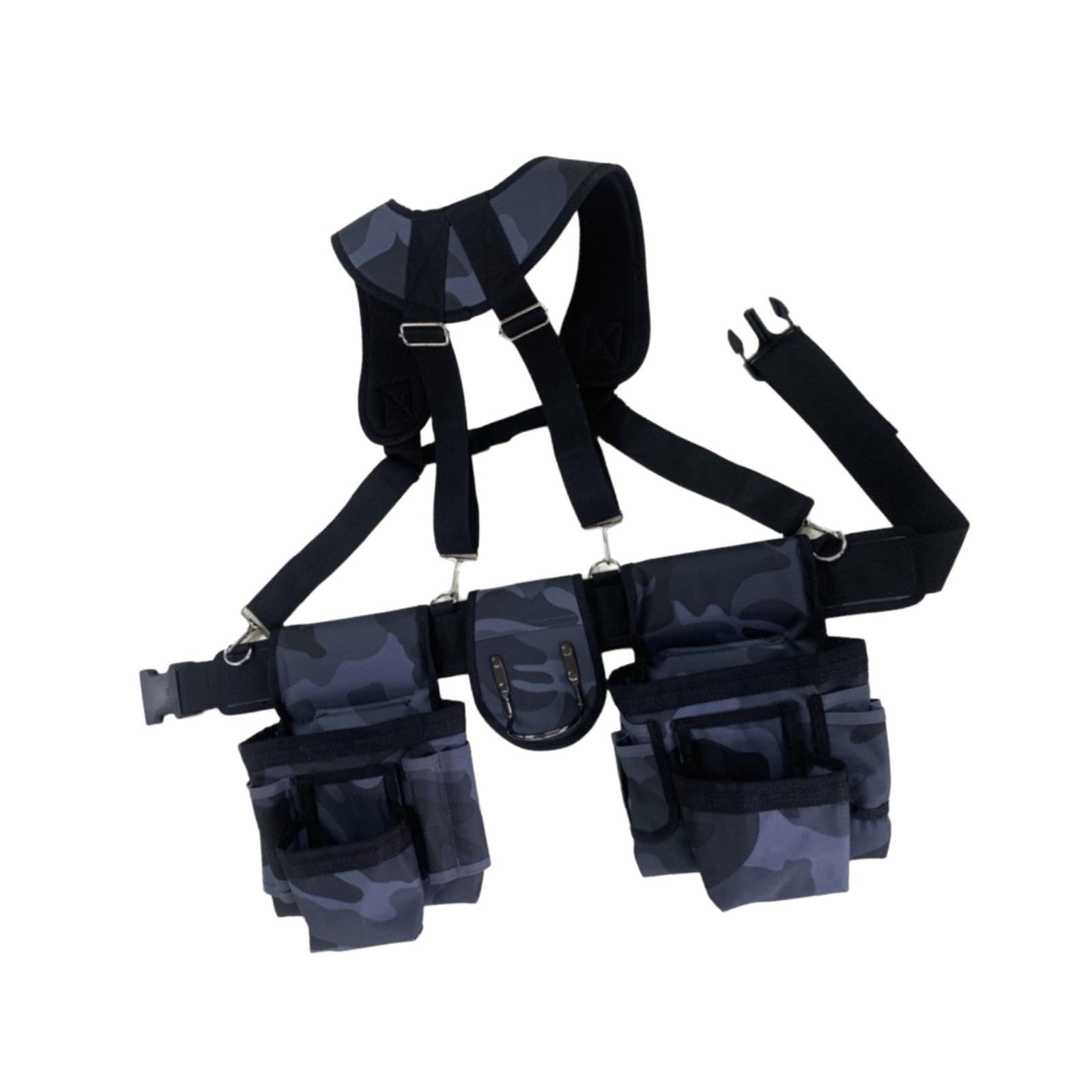 Ceinture Porte-outils avec Bretelles, Pochette Porte-outils, Pochette Porte-outils Ajustable à La Hanche, Organiseur pour électriciens et Ouvriers Du, Bleu Gris
