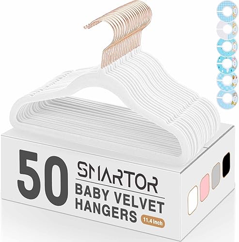 Miniatura 3 de Smartor Paquete de 50 perchas de terciopelo antideslizantes para adultos y bebés color oro rosa colgadores flocados resistentes para uso familiar