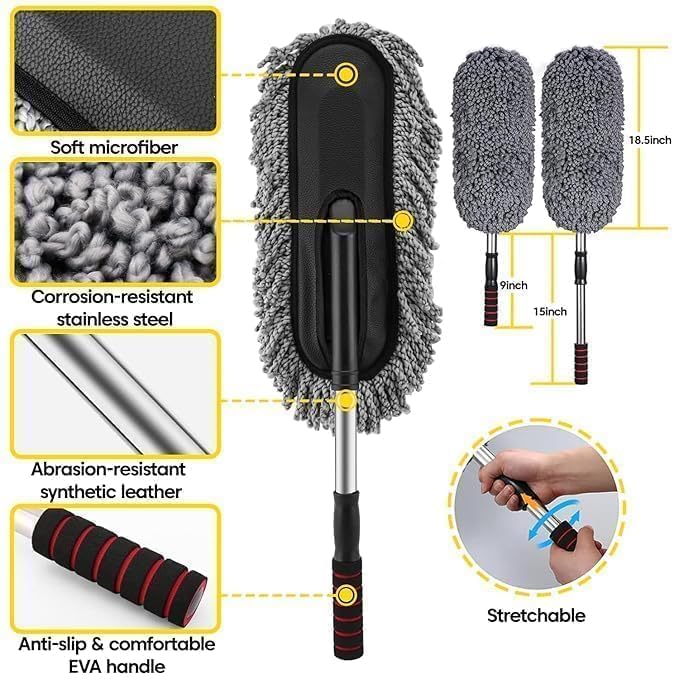 Image of 5 Pcs Car Cleaning Kit Combo with Microfiber Duster, Cloth & 2 Detailing Brushes | Multipurpose Interior Exterior Cleaning Tools for Dashboard, AC Vent, Glass, Bike, Home & Office Cleaning (5)