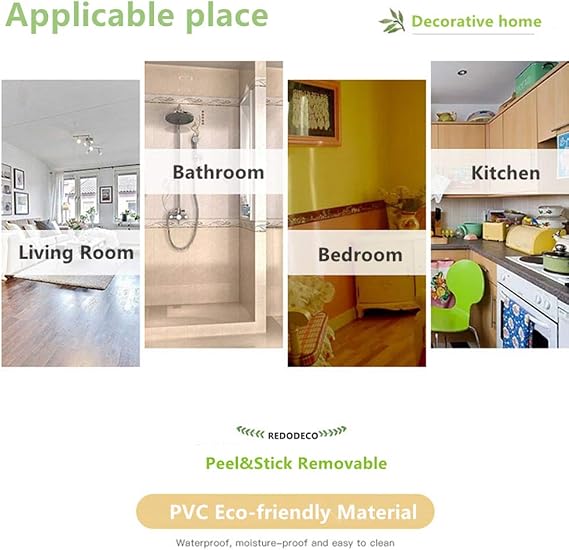 Elegant Green Leaf Foral Pattern Wallpaper Border Peel Stick Wall Decal Sticker Bathroom Kitchen Ceiling Border,Waterproof Removable 10cm by 10meters