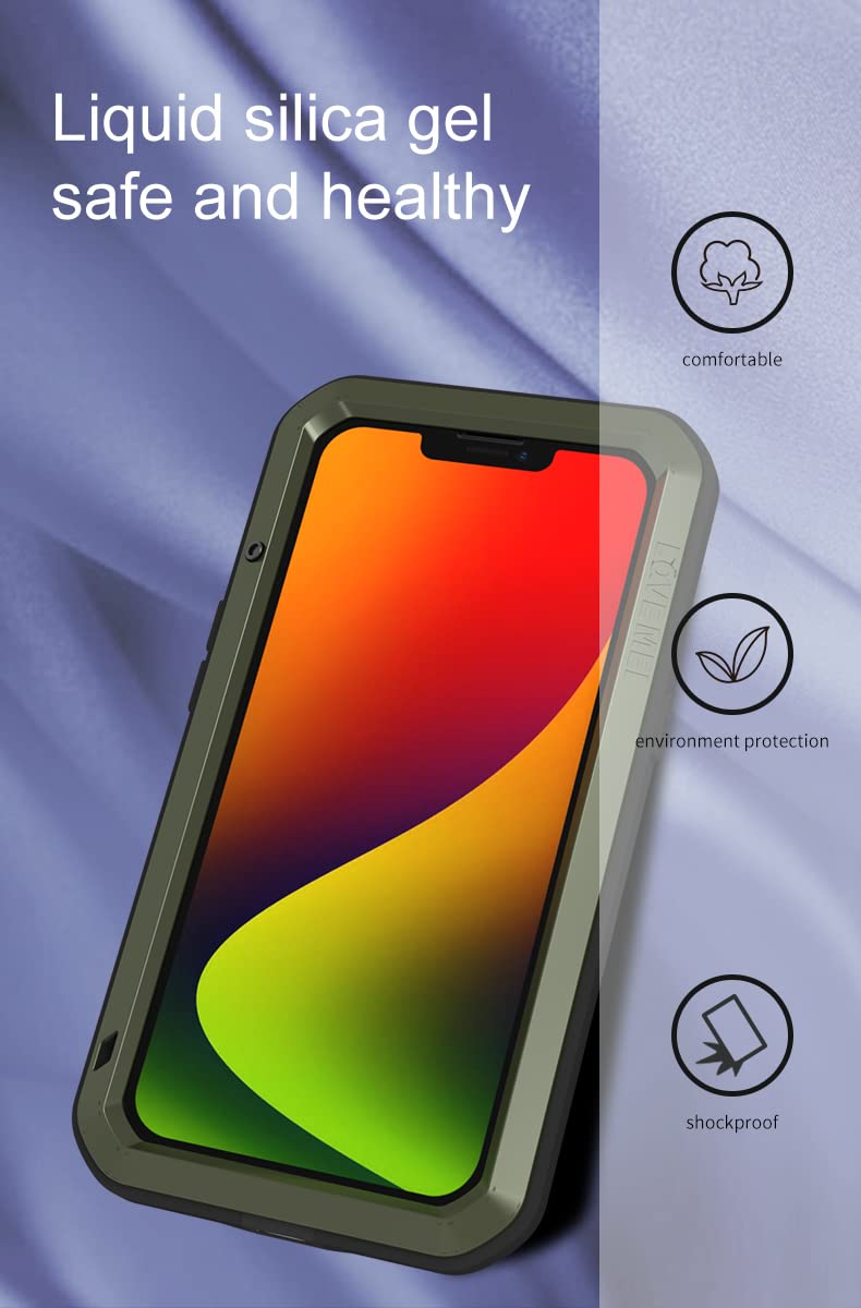 Custodia impermeabile in metallo potente per iPhone 14 Plus Custodia protettiva antiurto per tutto il corpo - Verde militare