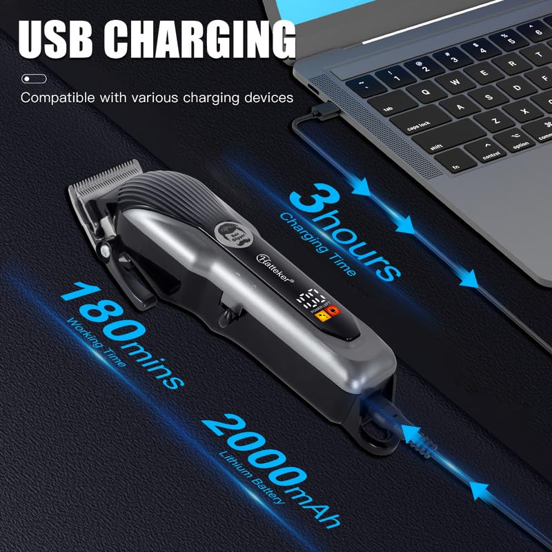HATTEKER HT-6056 Hair Clipper connected for USB charging