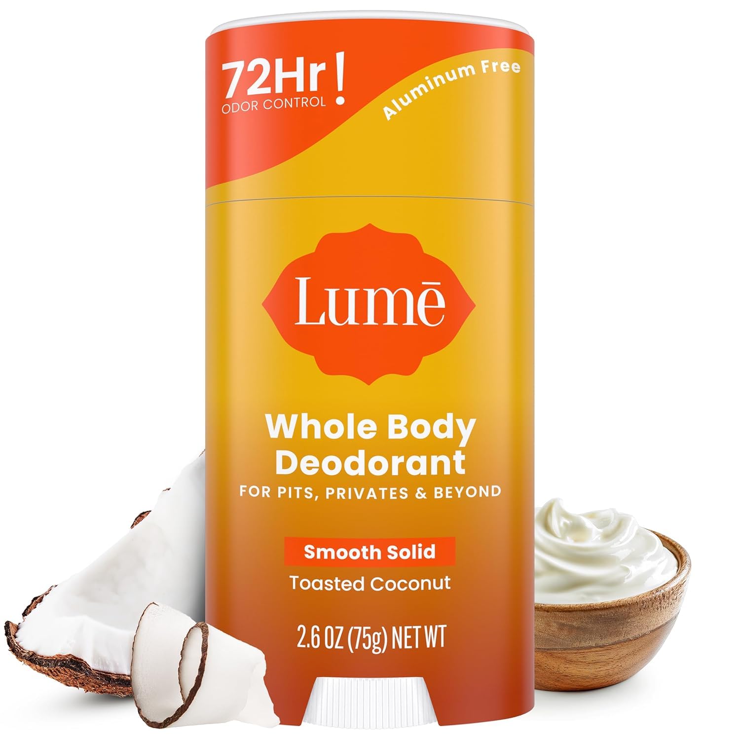Desodorante en barra sin aluminio para pieles sensibles, desodorante de cuerpo entero con protección duradera contra olores, desodorante natural en barra sin soda, vegano, aroma a coco, 75 g