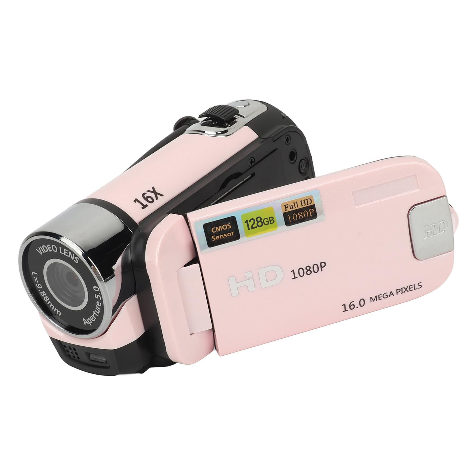 Aparat Cyfrowy HD 1080P, Kamera Wideo do Vlogowania z 16-krotnym Zoomem i 2,4-calowym Obrotowym Ekranem do Robienia zdjęć, Przenośna Kamera do Selfie 16 MP ze światłem (PINK)