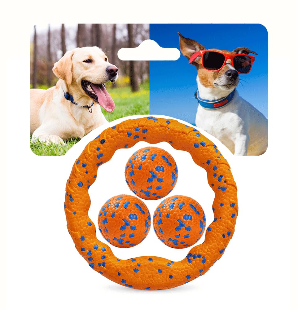 Indestructible Dog Ball Toy Set for Aggressive Chewers Durable Floating Dog Tennis Balls Interactive Chew Ring Puppy Teething