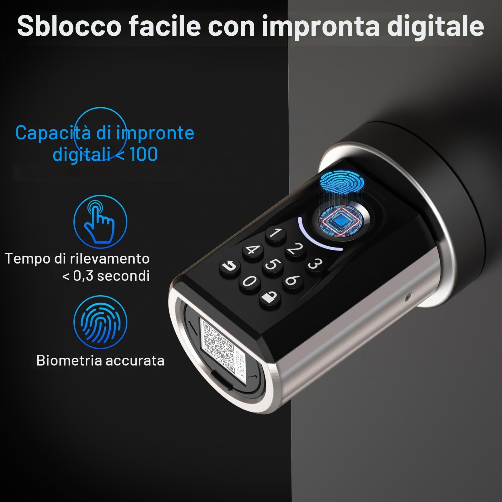 WELOCK TOUCA51 Serratura per Password, con Impronta Digitale Elettronica, con App, Password, Scheda RFID e WiFi, Adatto per Porte da 30 a 70 mm