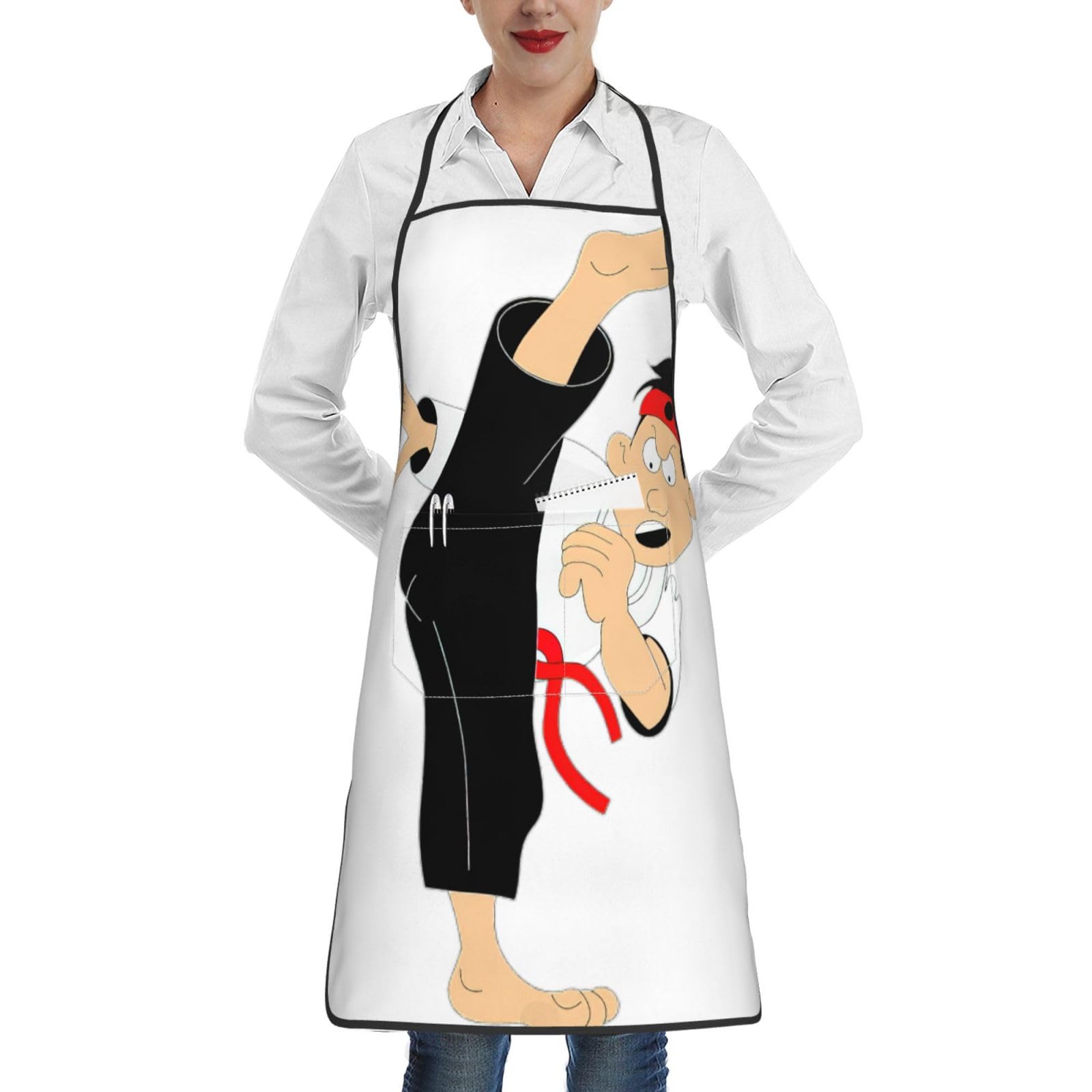Uusnwaa Cooking Cartoon Karate Print Apron,Aprons For Women Men With Pockets,Chef Apron,Gardening,Painting,Bbq,Artist