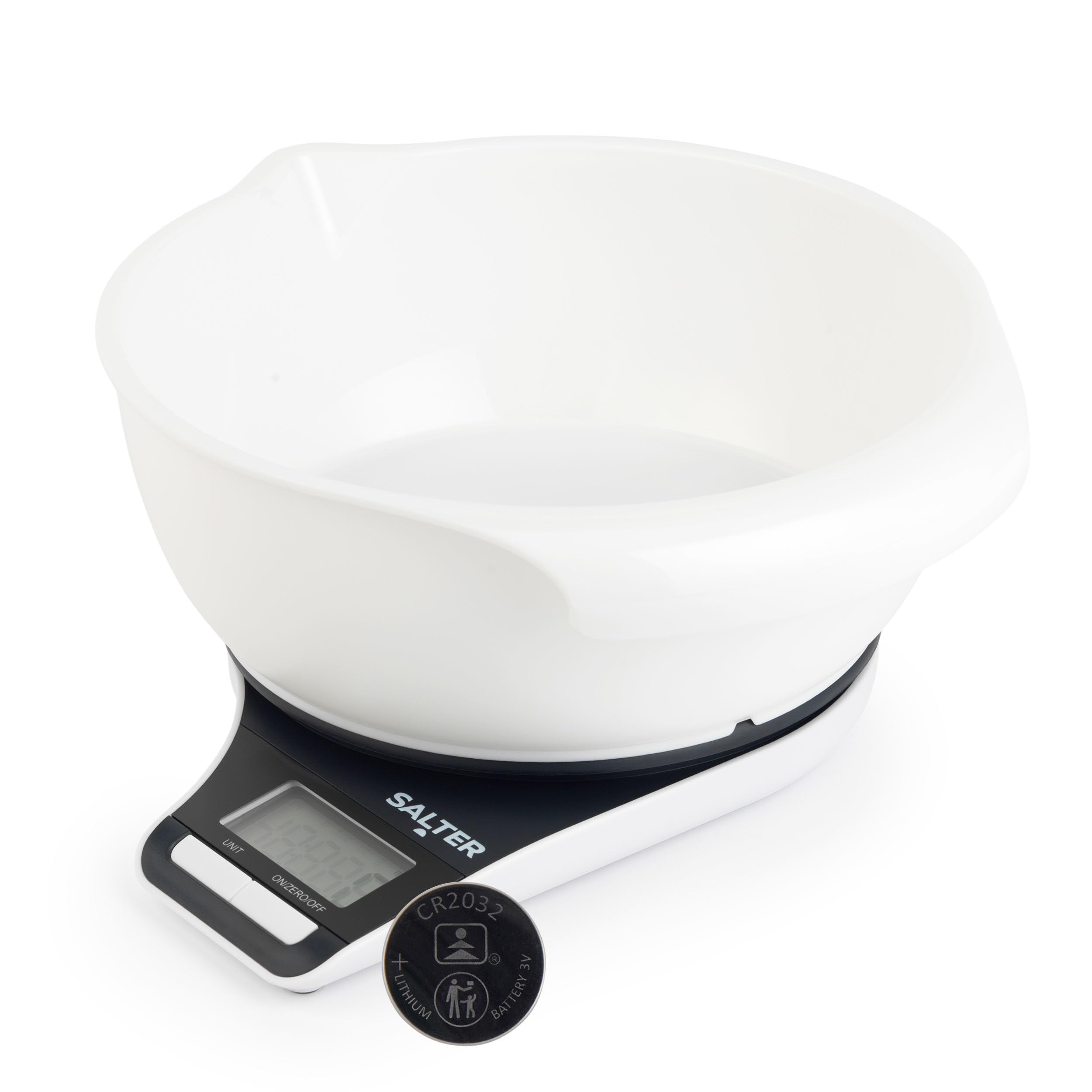 Salter Digital Measuring Jug Kitchen Scale - Electronic Food Scale with 1.25L Bowl, Add & Weigh Wet & Dry Ingredients, Easy Pour Spout, 5kg/11lbs Capacity, Easy Read LCD Display, Includes Battery