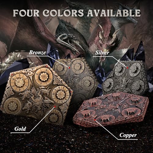 Image of Kabinka DND Dice Set, 7 in 1 Metal Spin-Dial Dice with Storage Bag, Portable Celtic Knot D&D Dice for D4 /D6 /D8 /D10 /D12 /D20 Role Playing Board Games (Red Copper)