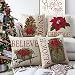 Hangood 4 Stück Weihnachten Kissenbezug Kissenhülle Dekorative Dekokissen Sofakissen Deko Bezug mit Verstecktem Reißverschluss für Sofa SchlafzimmerRote Blumen Buchstaben glauben 40x40