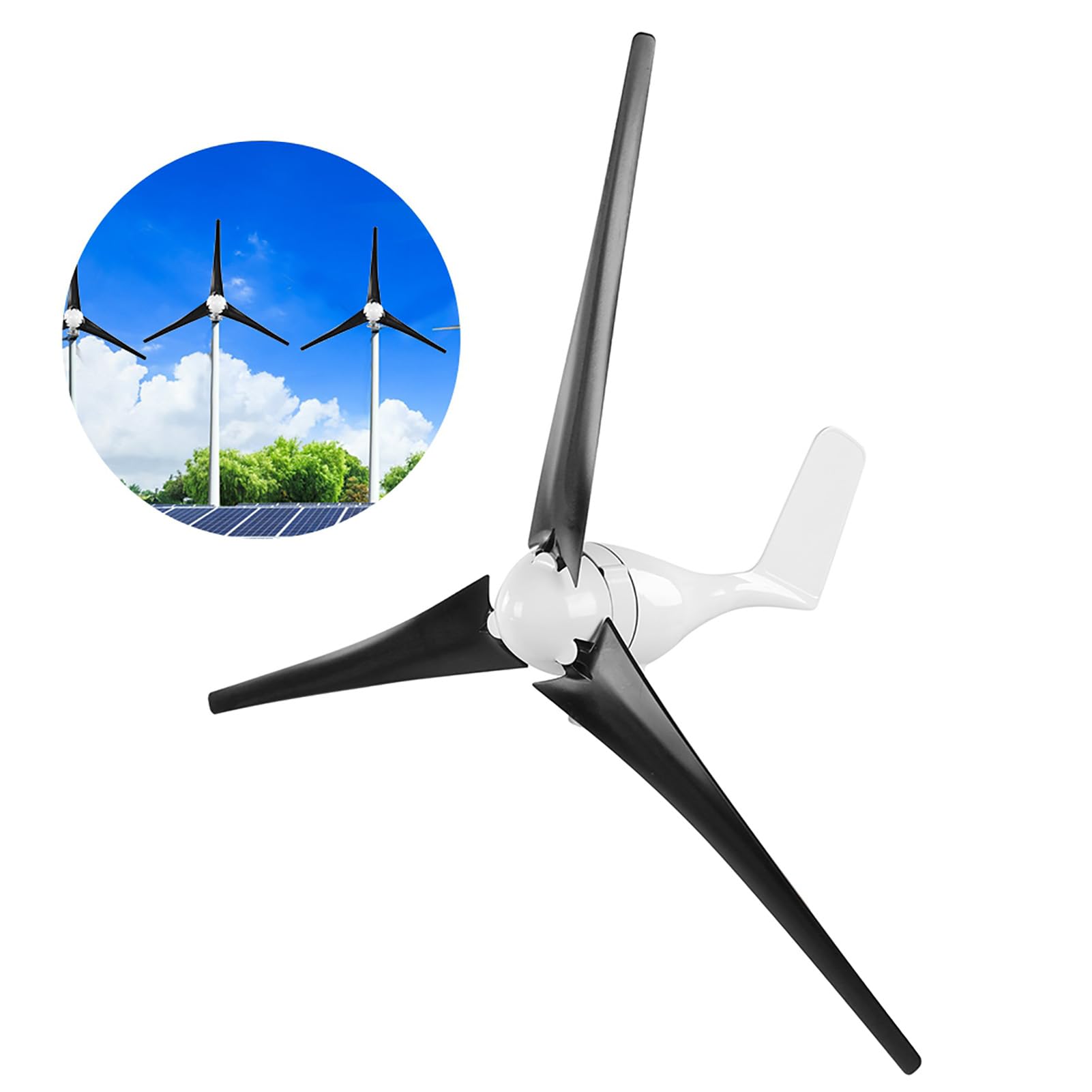 Aramox Kit de Generador de Turbinas Eólicas de 200 W, Aerogenerador de Imán Permanente con Controlador, 12 V, 24 V, 48, Diseño de Plástico de Aleación de 3 Palas para Barcos, Cabinas, Terrazas,