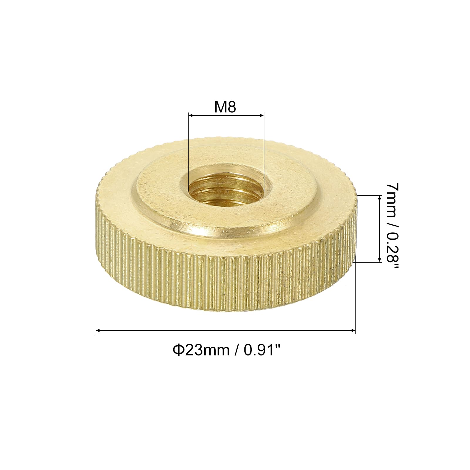 QUARKZMAN Dadi a Farfalla Scanalati 1pz M8 x D23mm x H7mm Foro Passante Testa Piatta Ottone con Collare Testa Piatta Foro Passante Elementi Fissaggio Pomelli Rotondi per Parti Stampanti 3D