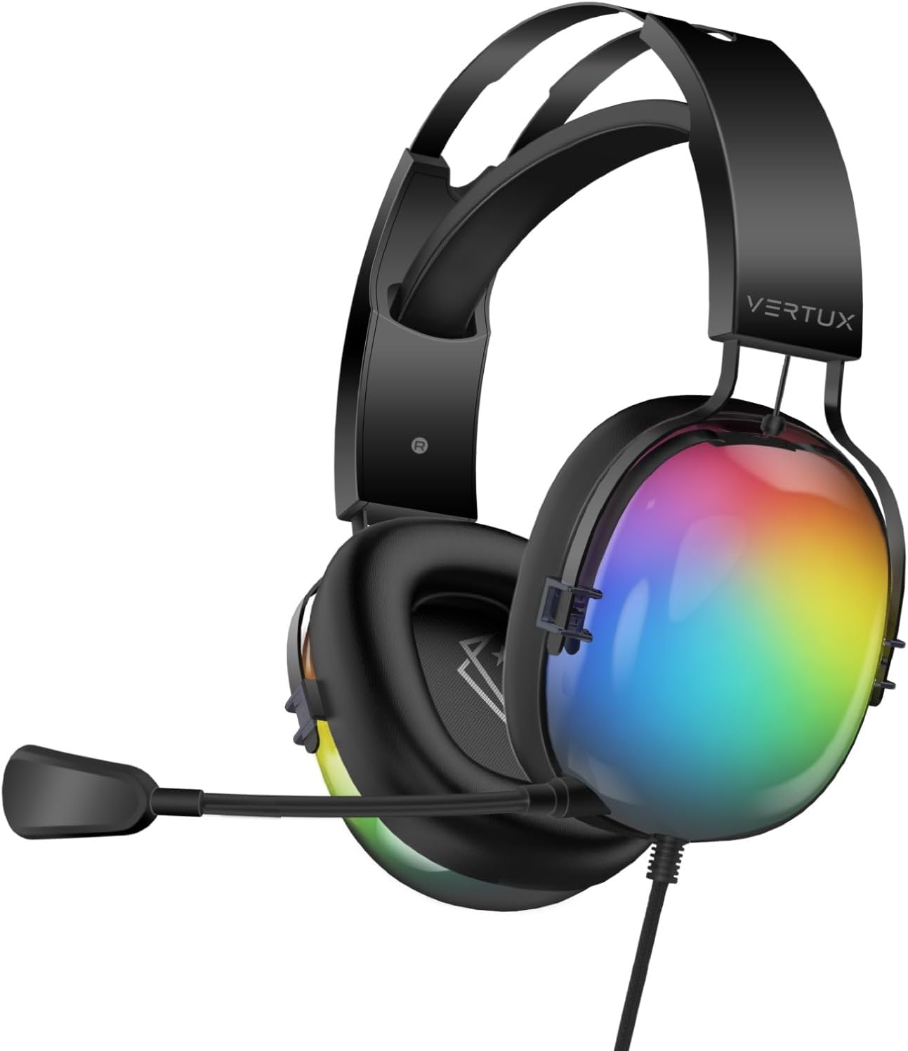 Vertux Wired Gaming Headset, High-Performance 7.1 Surround Sound Over-Ear Gaming Headset Hi-Res Mic, 50mm Drivers, RGB Backlit Housing, In-Line Control and Soft Earpads for MacBook, PS5, Xbox, Sirius