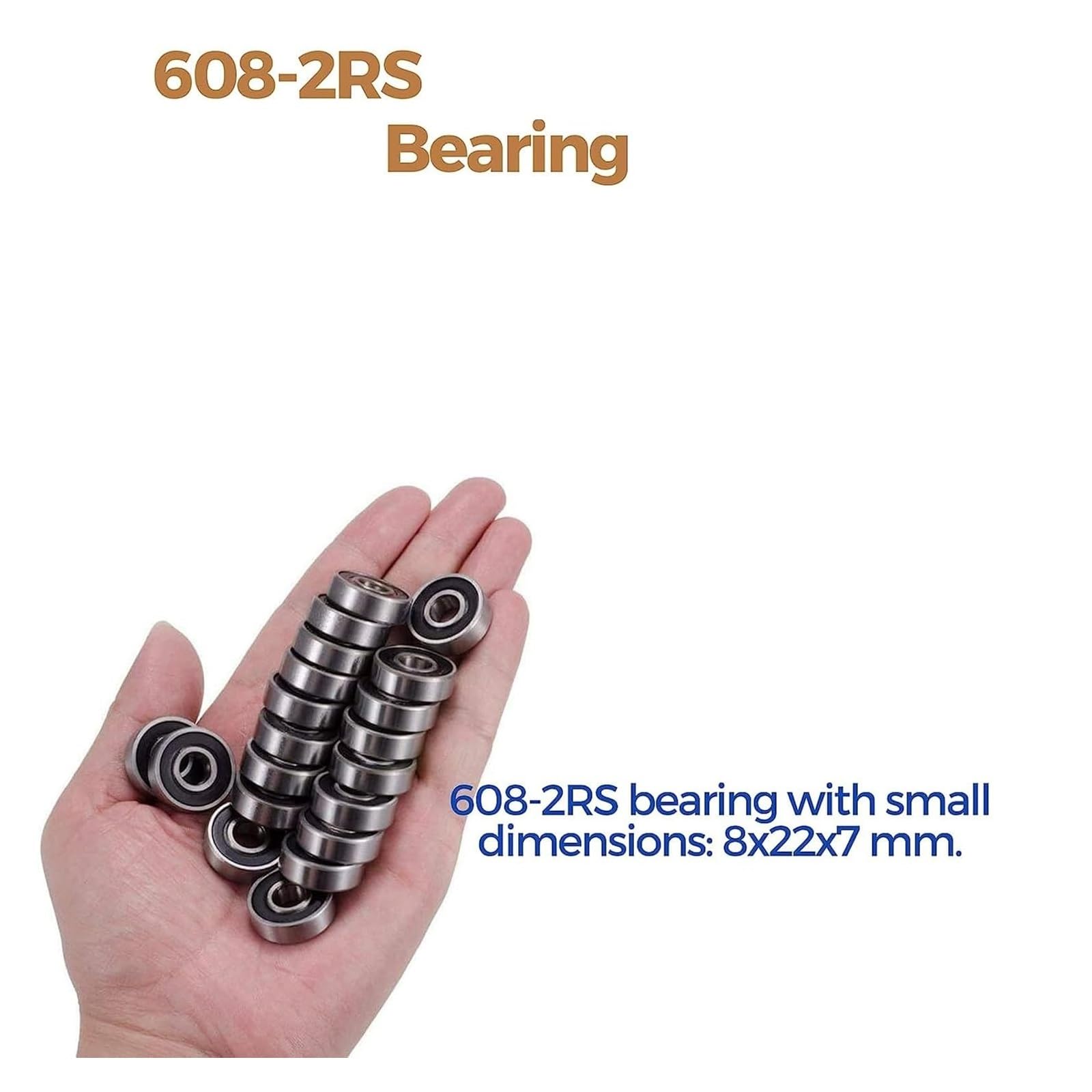 Cuscinetti 608 2RS, confezione da 50 cuscinetti, scorrimento a rulli con gruppo tenuta grasso a sfera RS 8x22x7mm