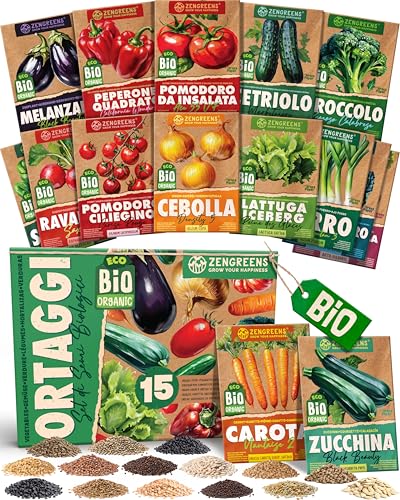 ZenGreens® - Set di semi di verdure bio - 15 varietà per una facile coltivazione in giardino, sul balcone o in un'aiuola rialzata - Sementi di ortaggi