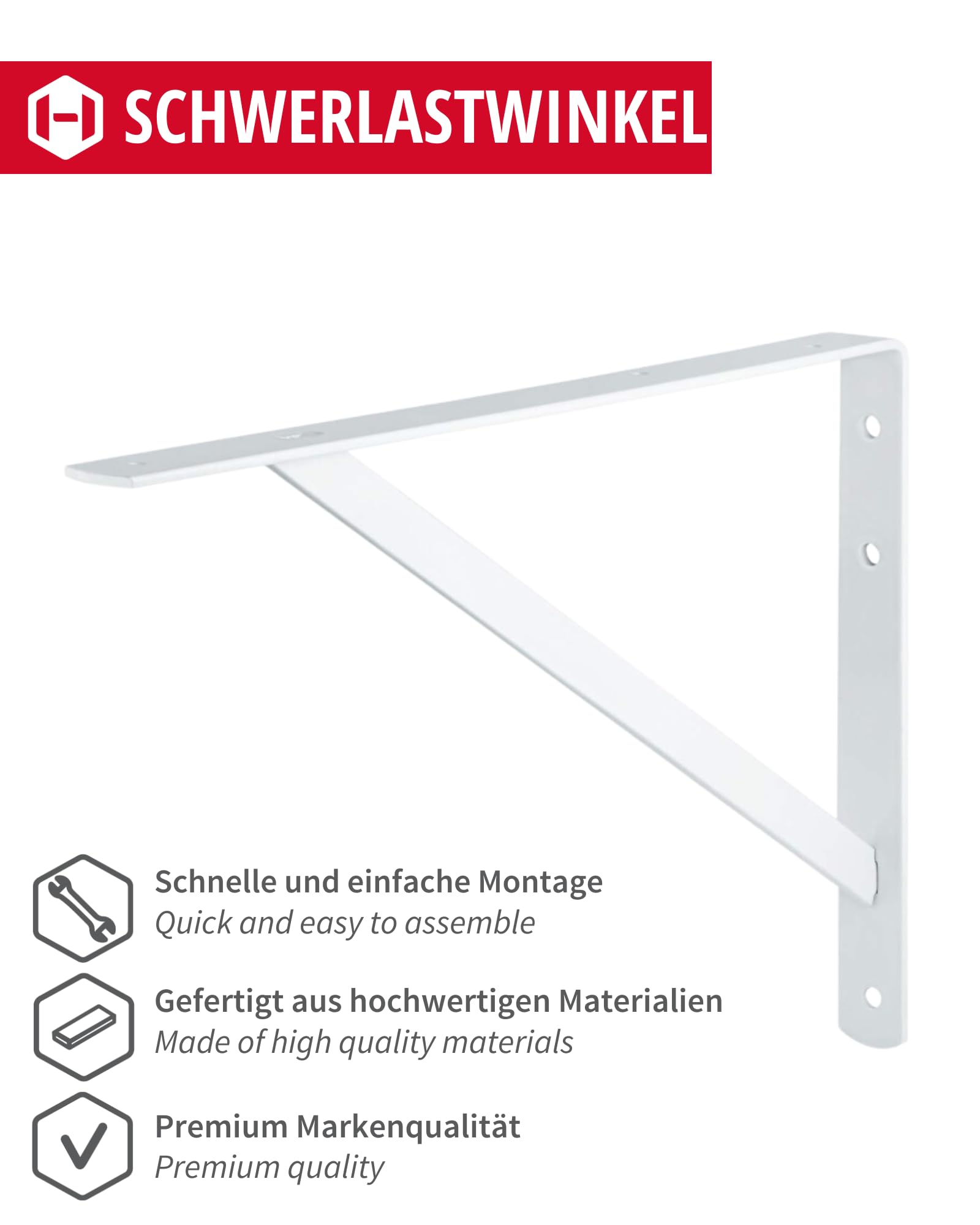 Schwerlastwinkel [ATHENA] 10 Stück Regalwinkel I Tiefe 500 mm I Schwerlastkonsole Weiß I Wandhalterung Regal Tragkraft 300 kg I Winkel Metall massiv | Metallwinkel 90 grad