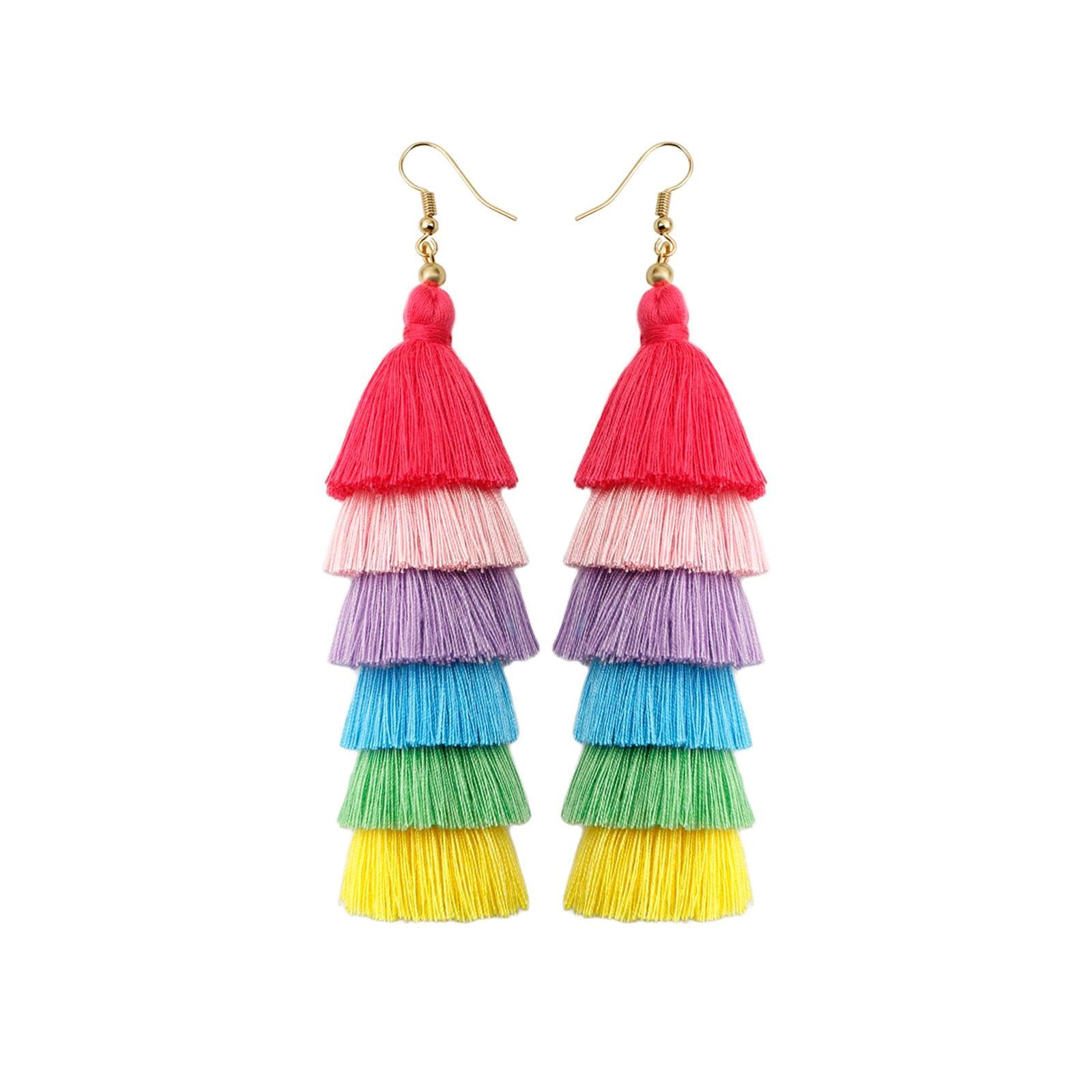 RIXERKOC Regenbogen Stolz Ohrringe für Damen Handgefertigt Geschichtet Lange Quaste LGBT Ohrringe Dangle Bohemian Bunt Stolz Monat Parade Zubehör Zeug LGBTQ Geschenk