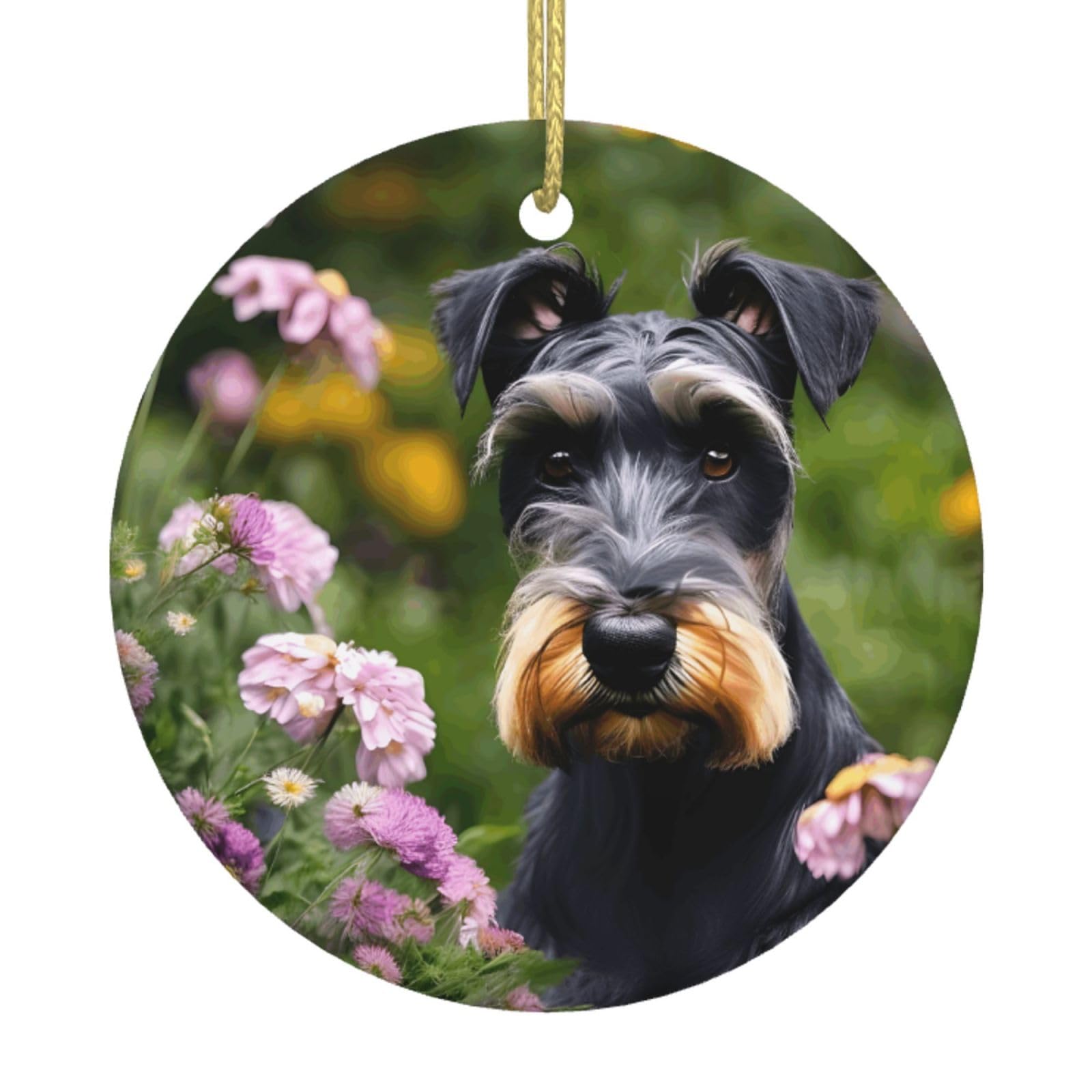 Schnauzer Print Christmas Ornaments, Ceramic Hanging Ornament, Round Shape Decorations