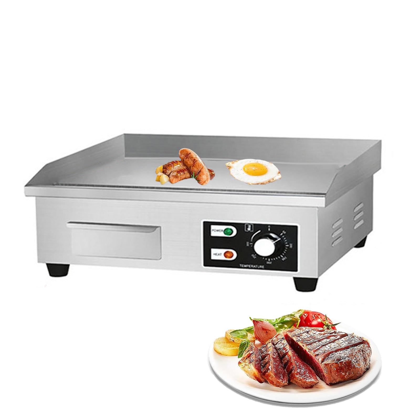 Piastra Elettrica da Banco Commerciale da 17", Griglia Piatta da 2500w, Griglia Teppanyaki Antiaderente, Piastra Riscaldante in Acciaio Inox per Barbecue per Cucina di Ristorante